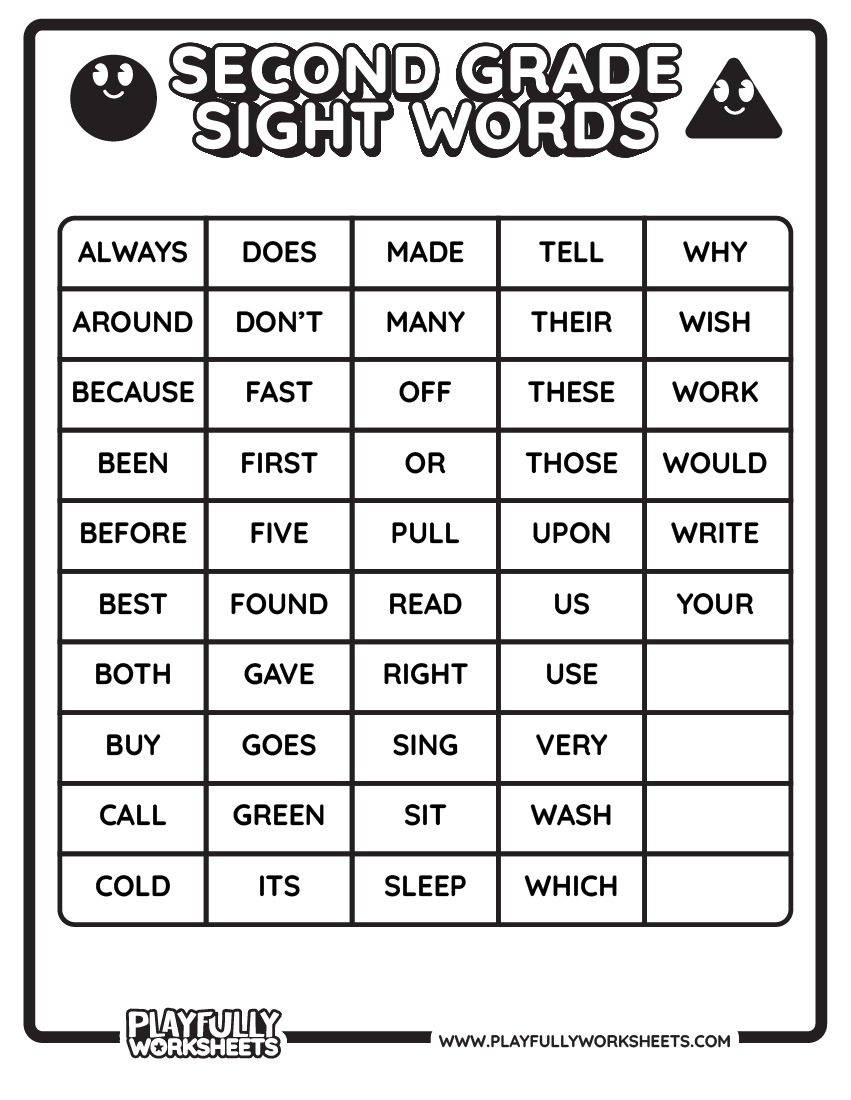 Second Grade Sight Words