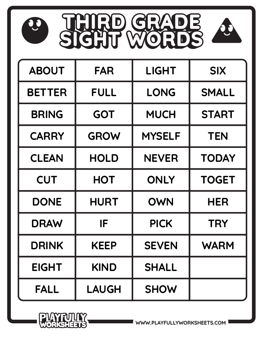 Third Grade Sight Words