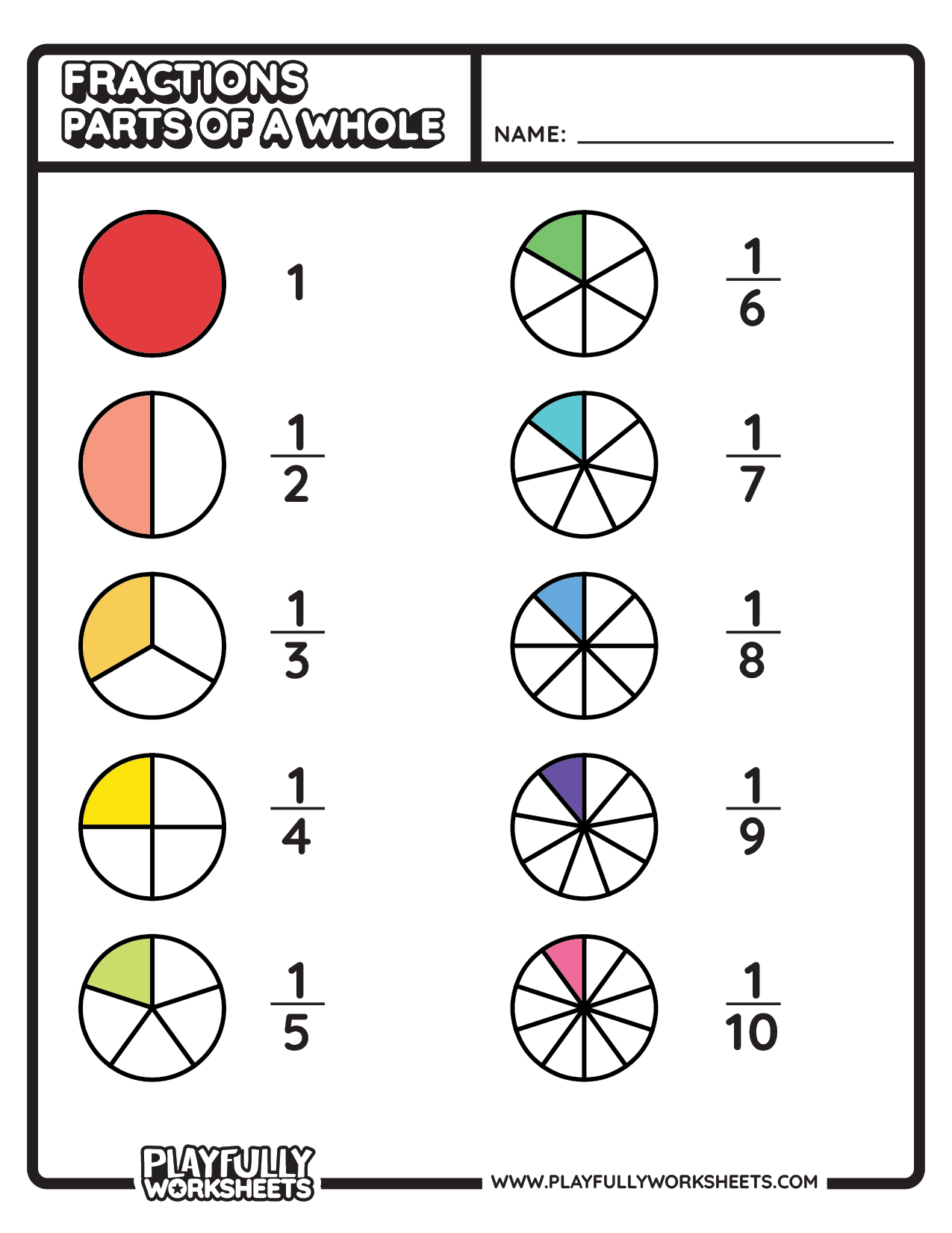 Fractions Charts for kids part of a whole