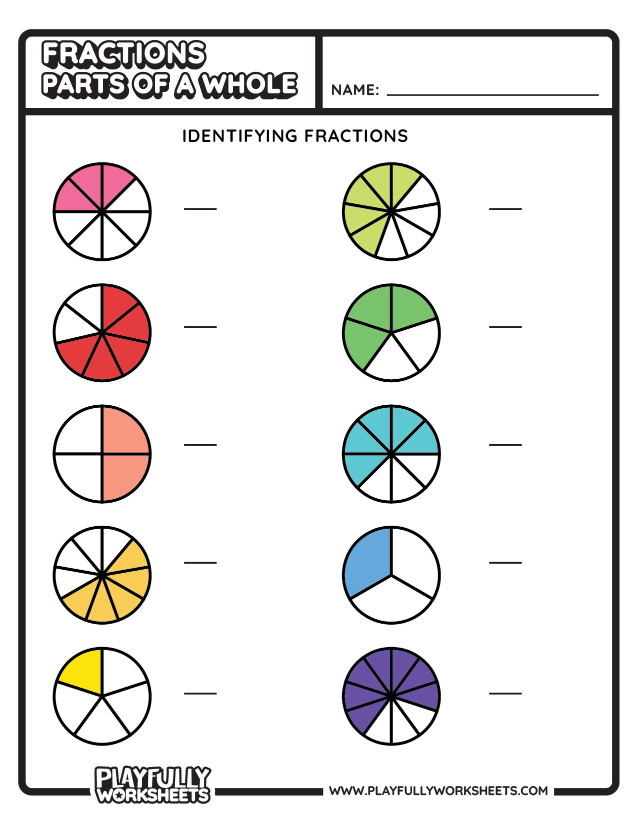 Fraction identification worksheets