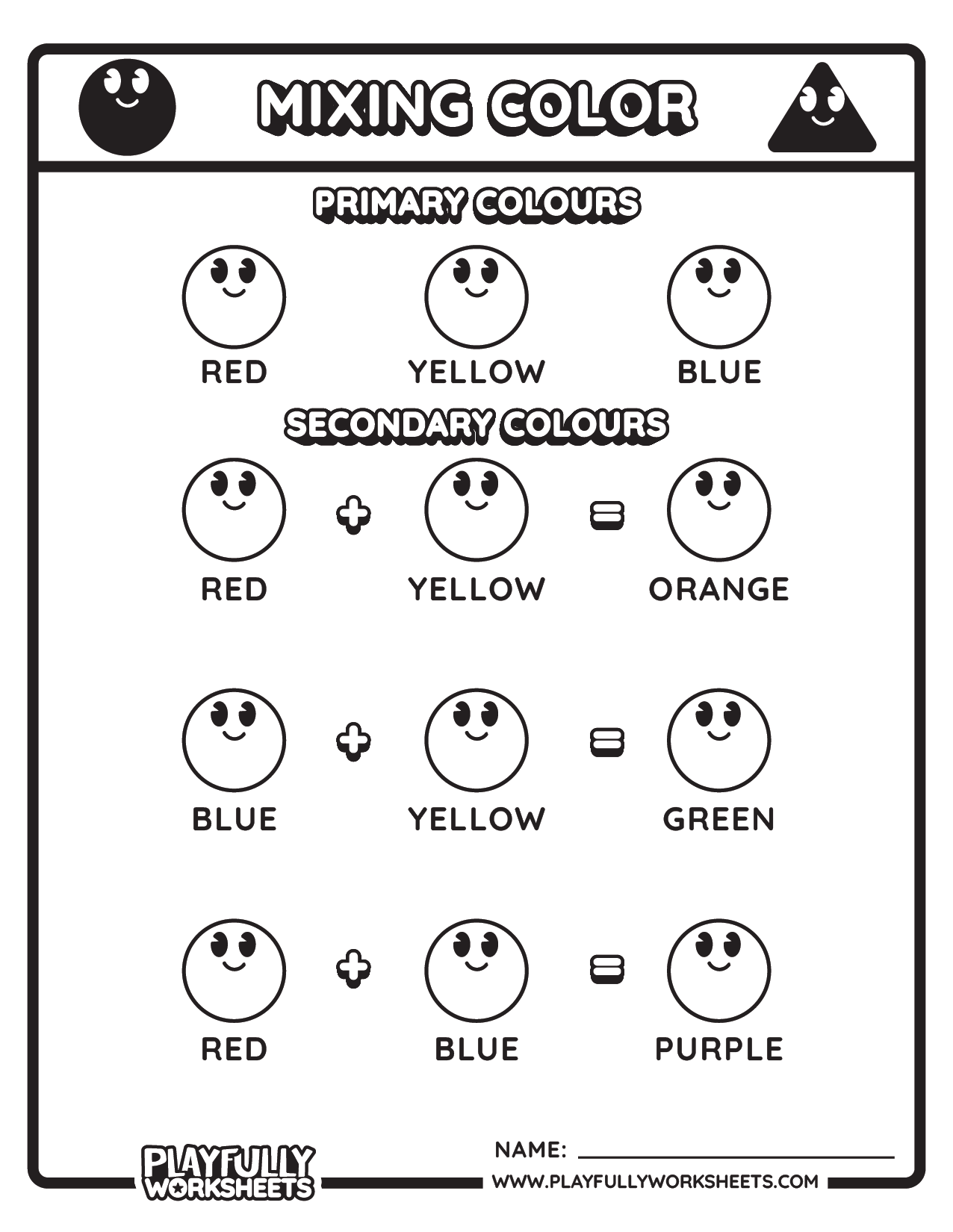 Primary Colors Secondary Colors Worksheet Black/White