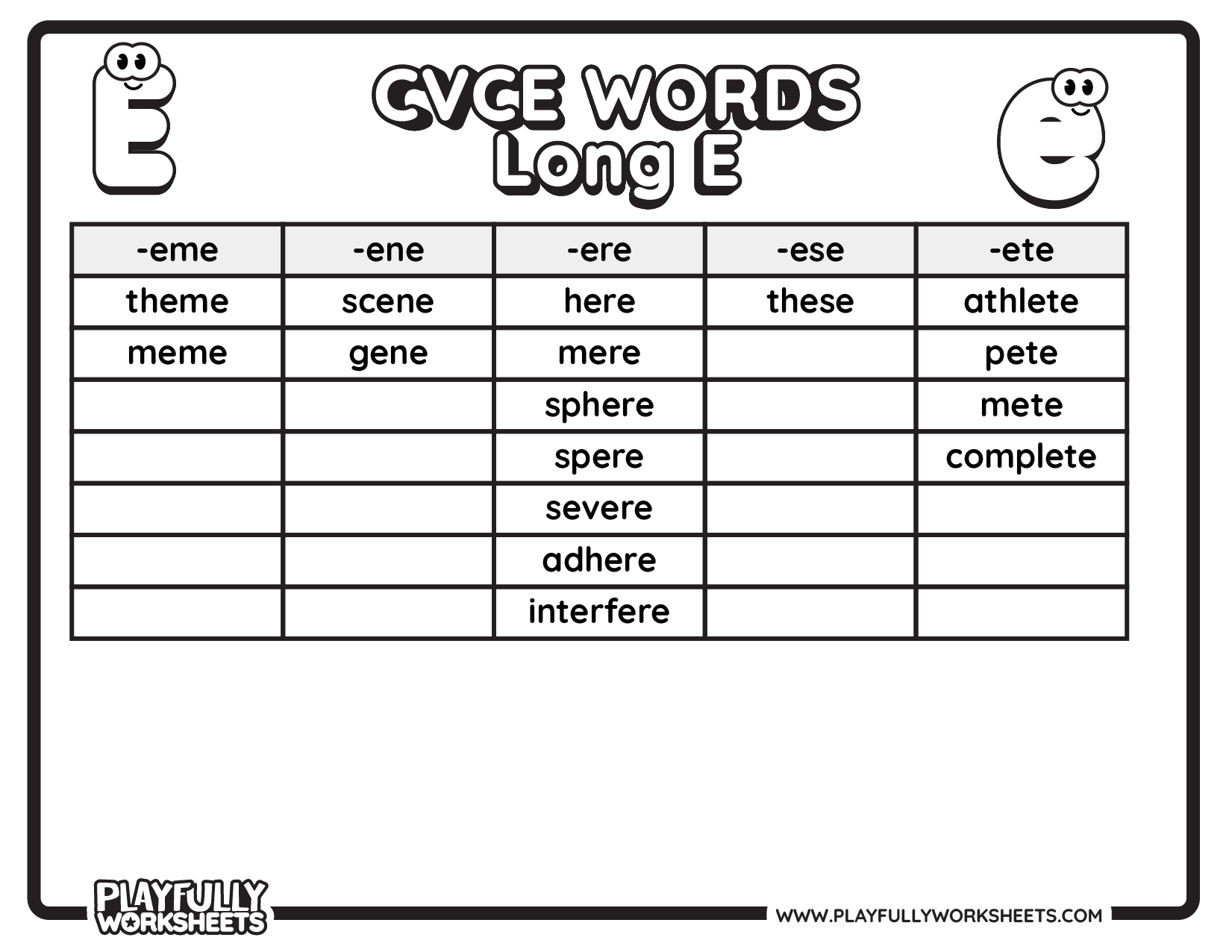 CVCE Words list Long E