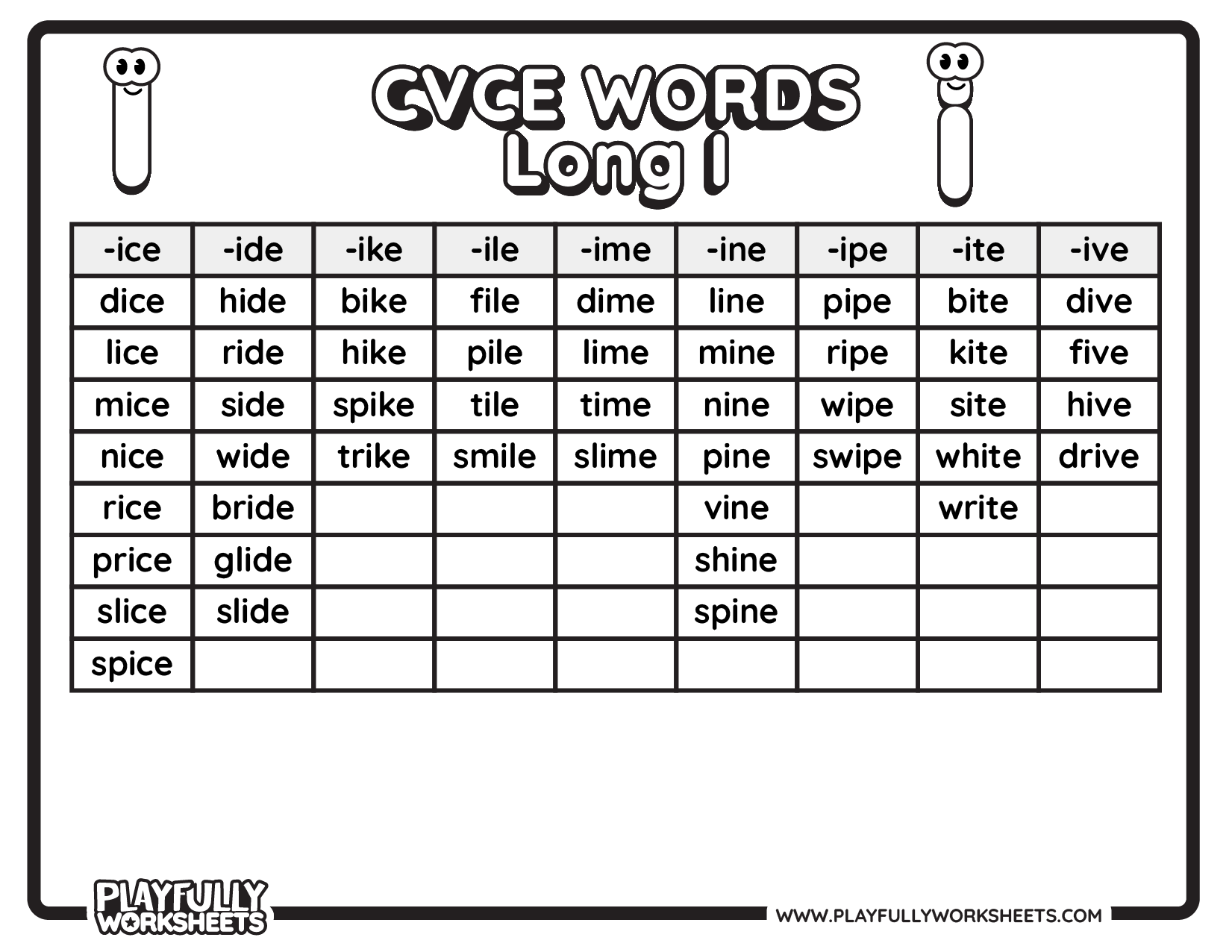 CVCE Words list Long I