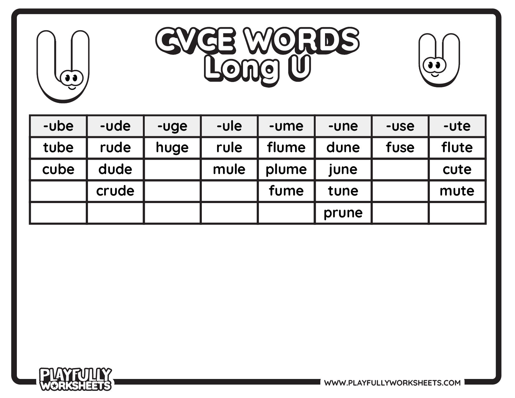 CVCE Words list Long U