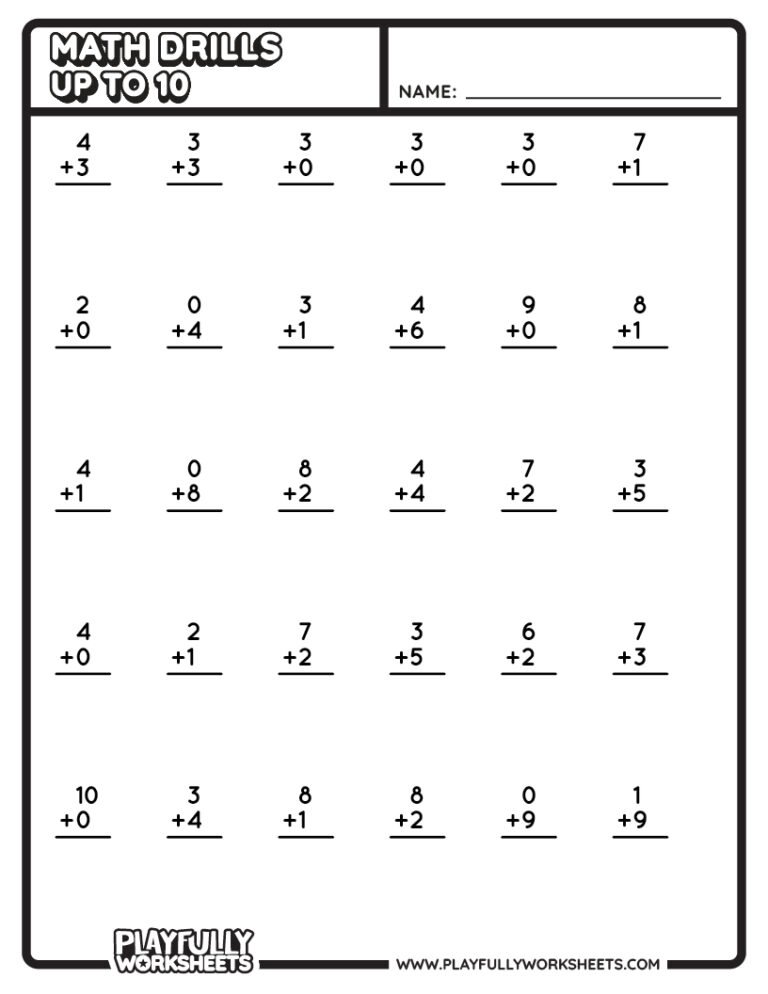 Addition Worksheets – Up to 10 | Playfully Worksheets