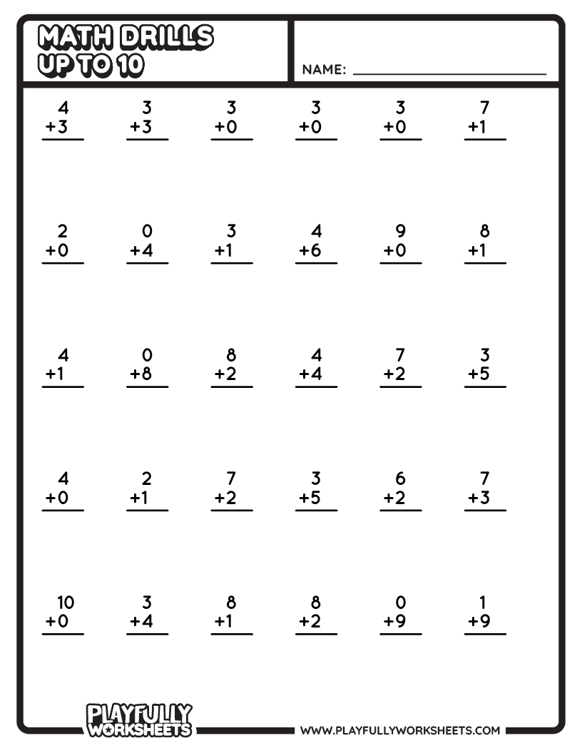 Math Add Drill Up to 10