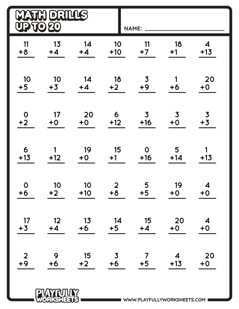 Math Add Drills Up to 20