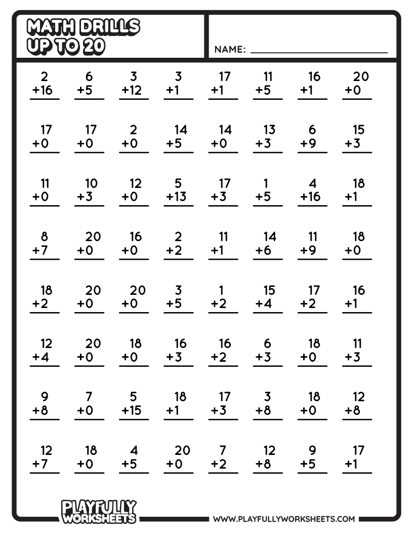 Math Add Drills Up to 20