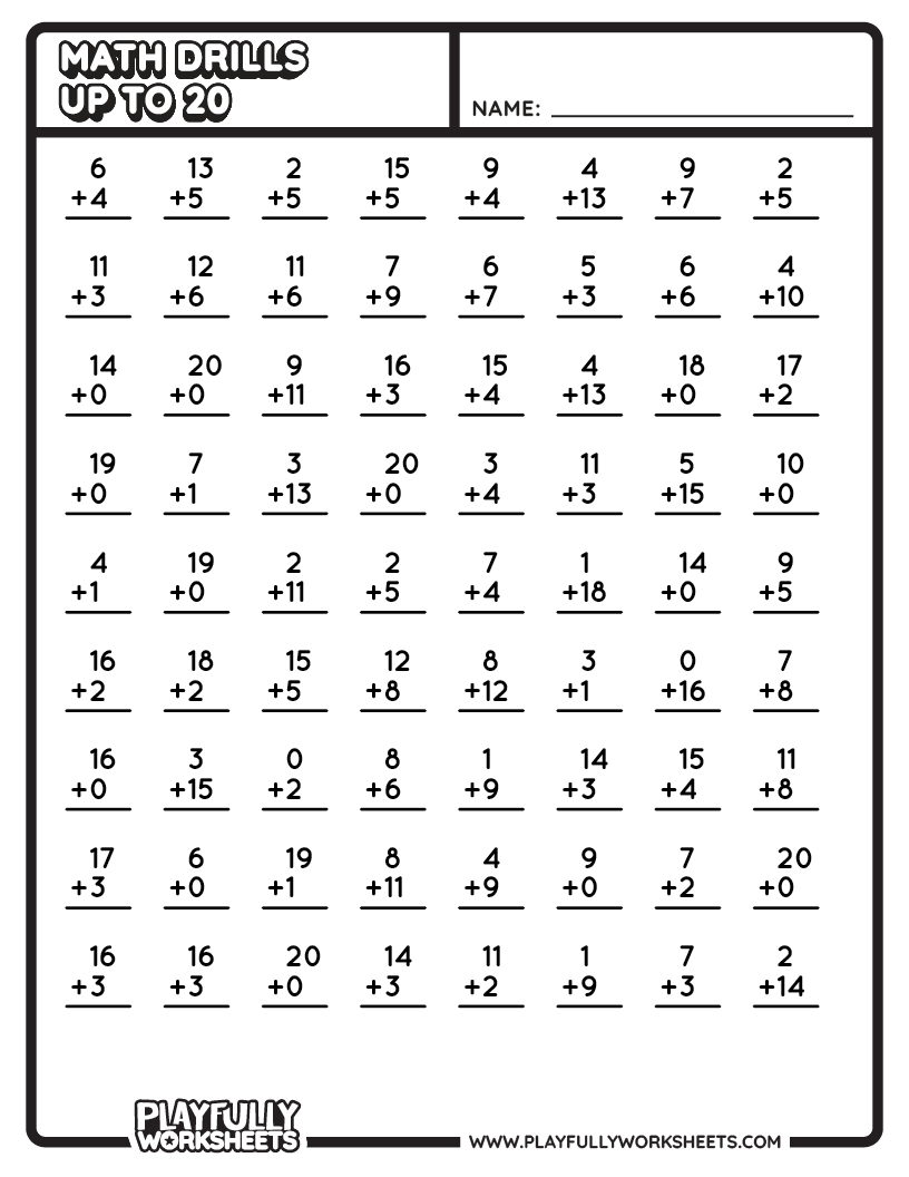 Math Add Drills Up to 20
