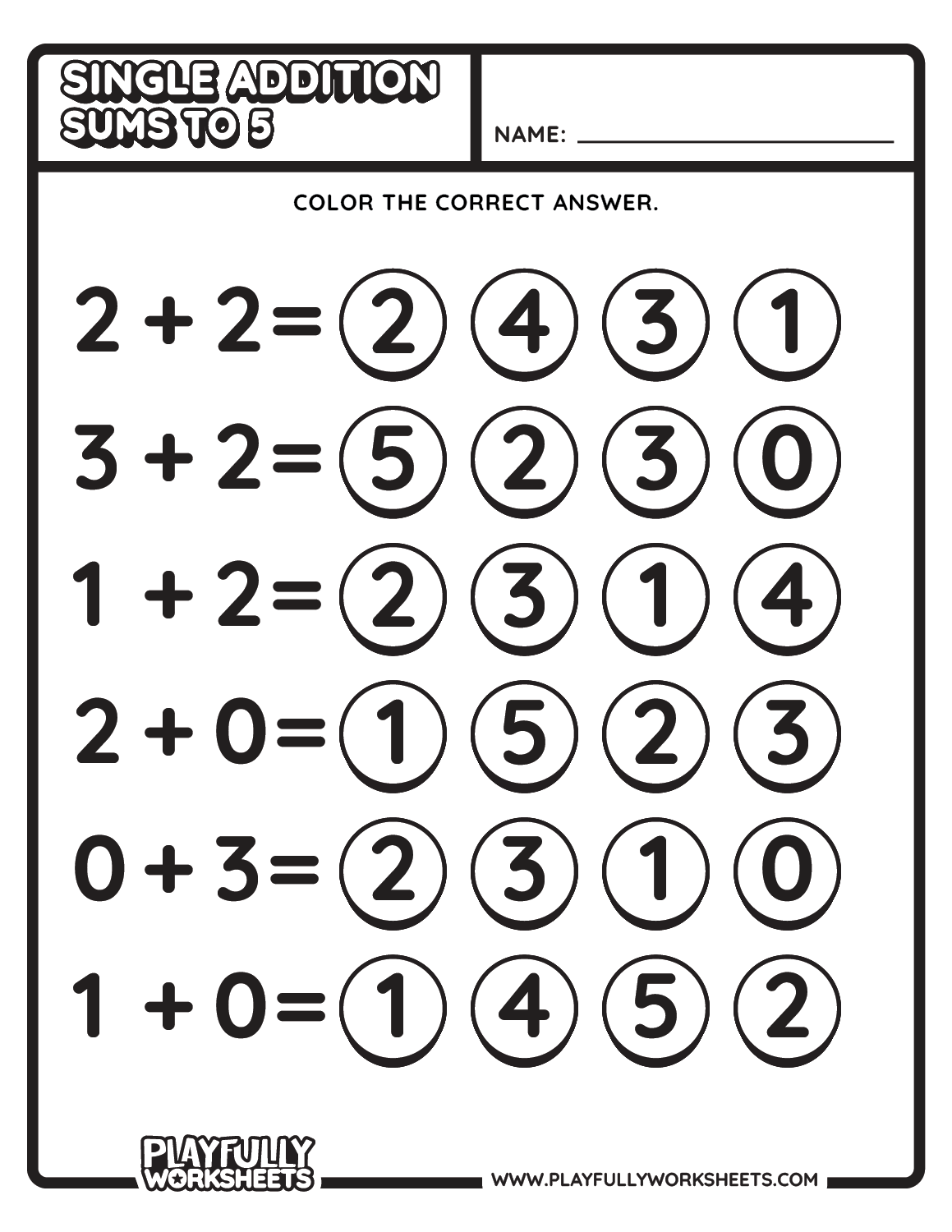 Make 5 Addition – Choose the Answer