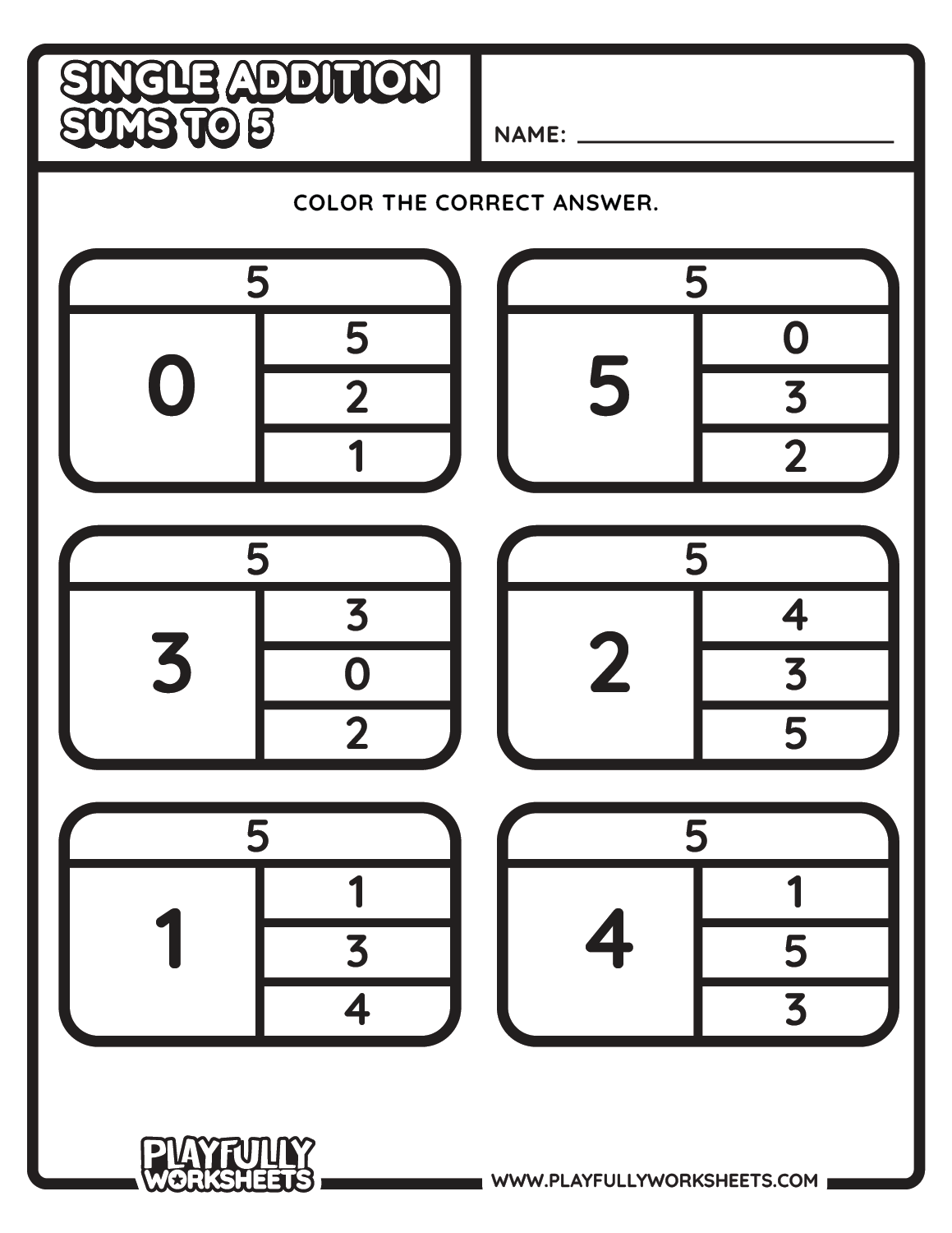 Make 5: Choose the Correct Addition Answer