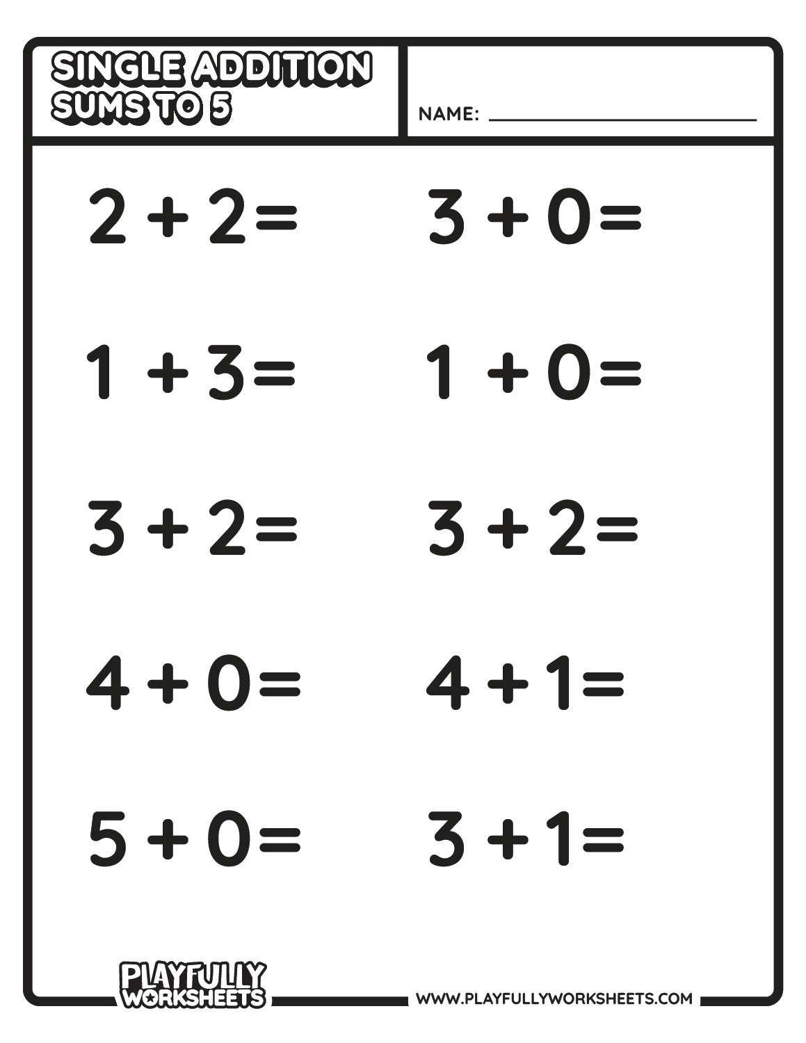Addition Drill up to 5 horizontal