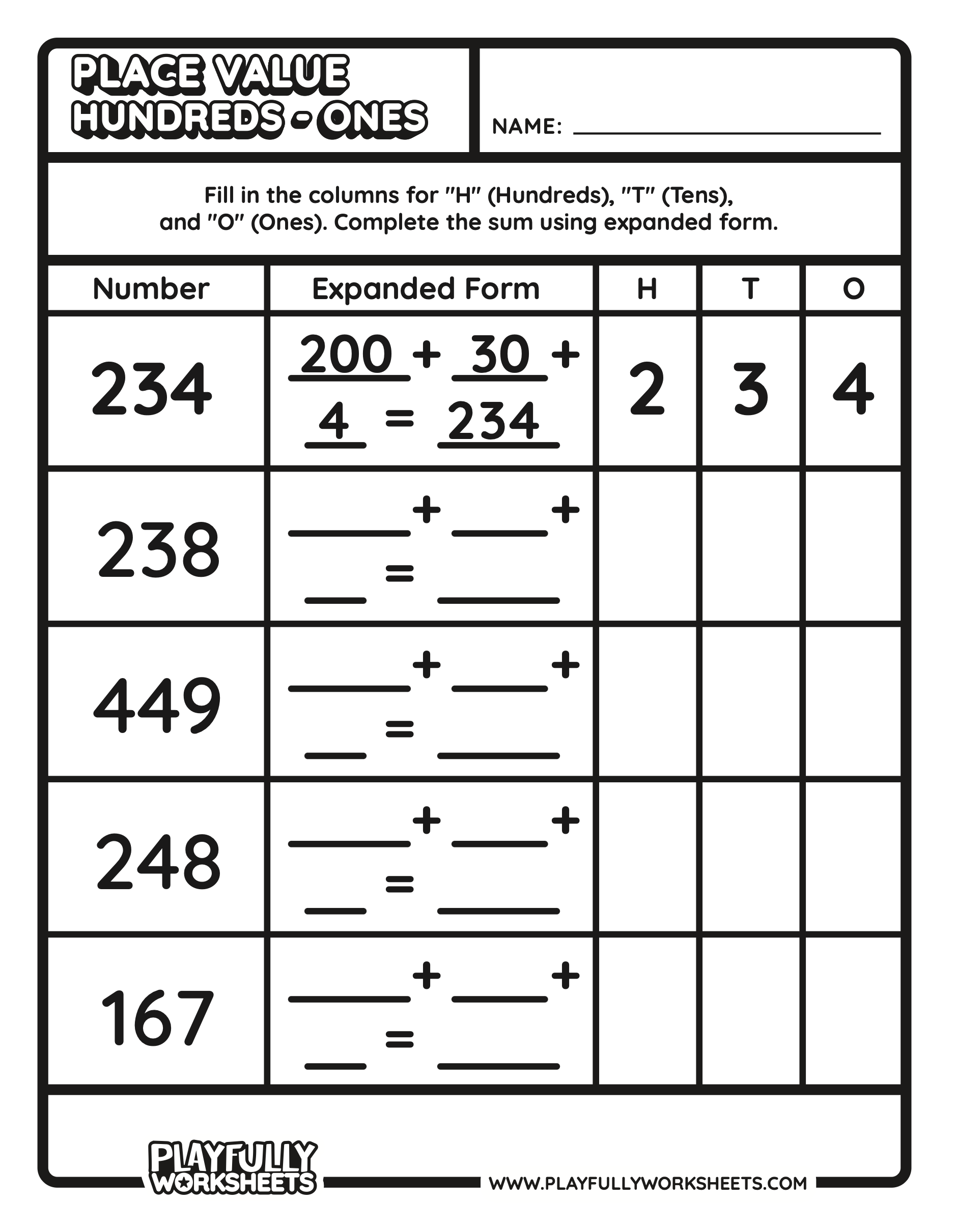 Place Value Hundreds to Ones