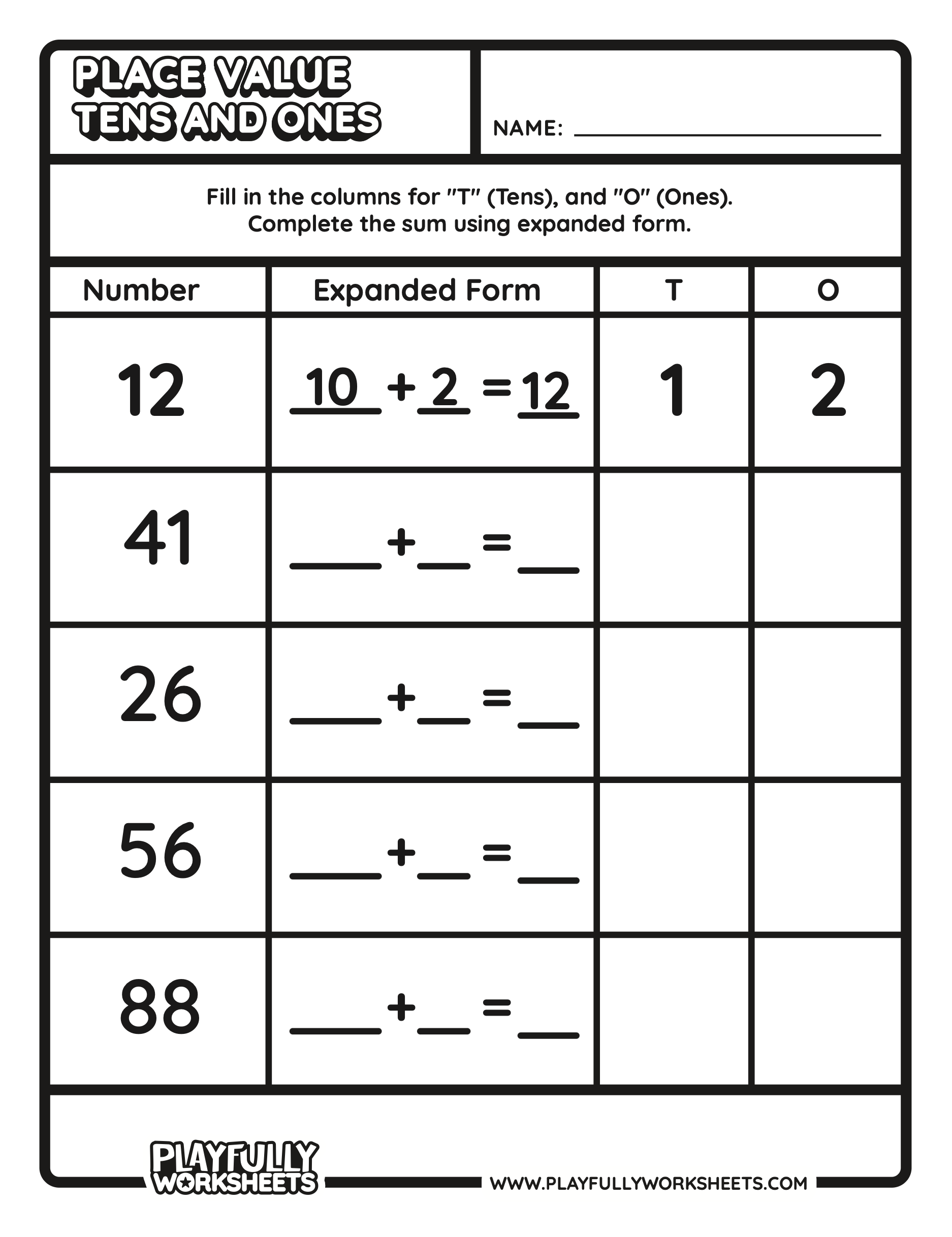 Place Value Tens to Ones