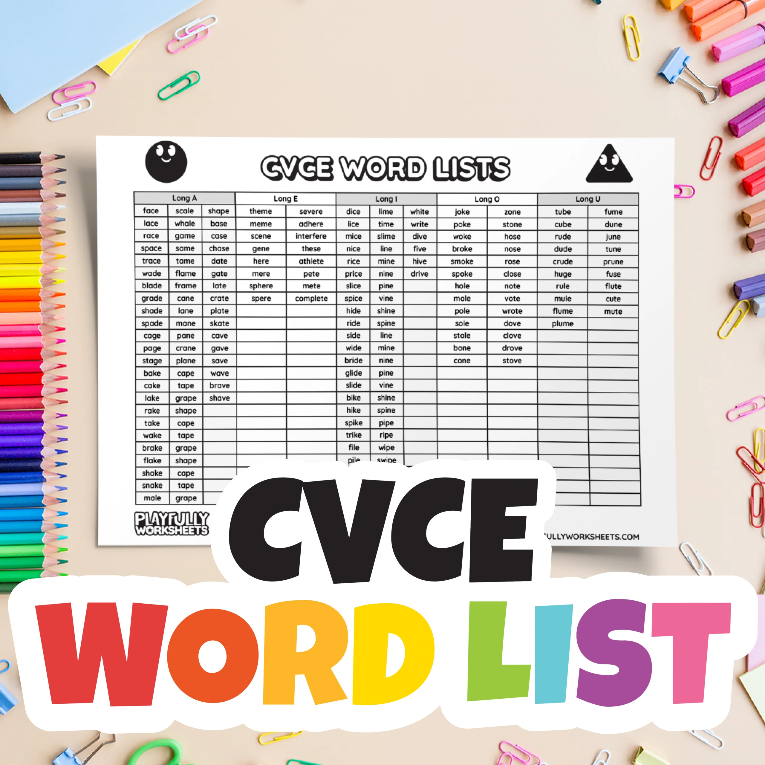 CVCE Words List Worksheet